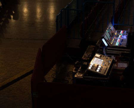 Control panels for sound and light on the stage