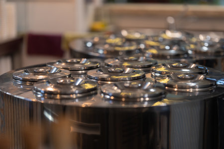 Portable metal round mini-bar in the restaurantの写真素材