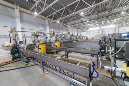 Extrusion lines manufacturing plastic products in contemporary factory