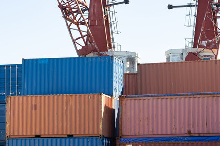 A bunch of cargo containers in the open airの写真素材