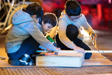 Children building project with tools learning skillsの写真素材