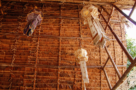 bamboo roof with chandelierの写真素材