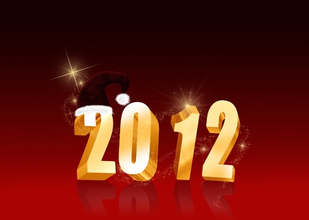 Christmas and New Year Illustration  Golden letters 2012 with a Santa hat on a red background の写真素材