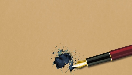 An old paper with a fountain pen and an ink blot の写真素材