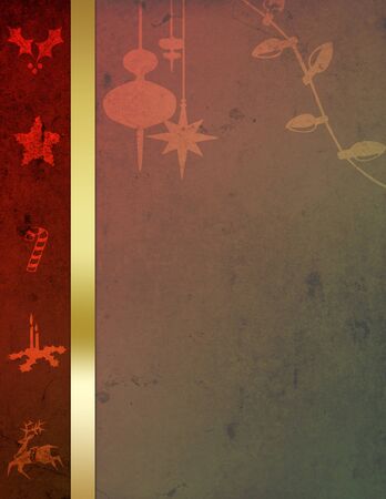 A modern and abstract Christmas Illustration  A golden border on a grungy red-green background with Christmas elements の写真素材