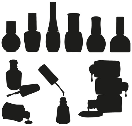 Set of 10 vector nail polish bottles silhouettes のイラスト素材