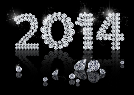 Brilliant New Year 2014 is a diamond jewelry illustration on a black background の写真素材