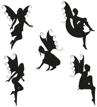Set of 5 vector Fairy silhouettes のイラスト素材