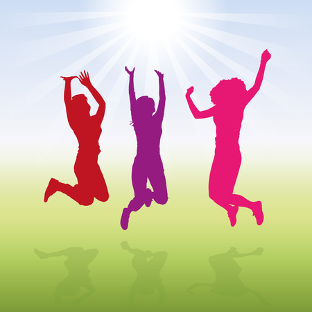 Vector illustration of jumping 3 women / girls.のイラスト素材