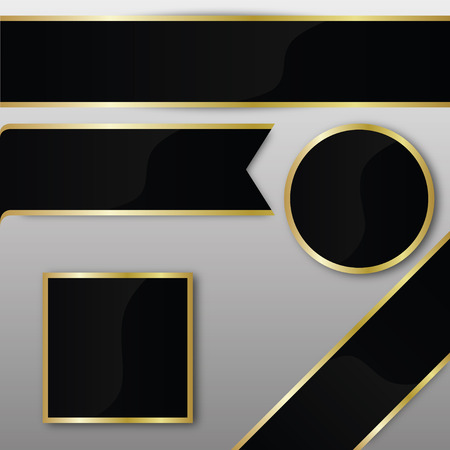 Vector set of elegant black with gold ribbons and badges.のイラスト素材