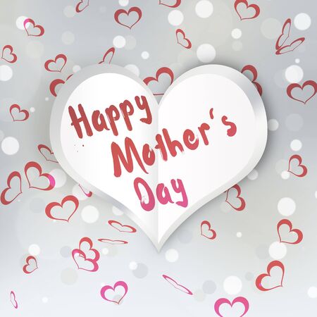 Modern and abstract paper heart illustration on a light bokeh background with falling red hearts.の写真素材