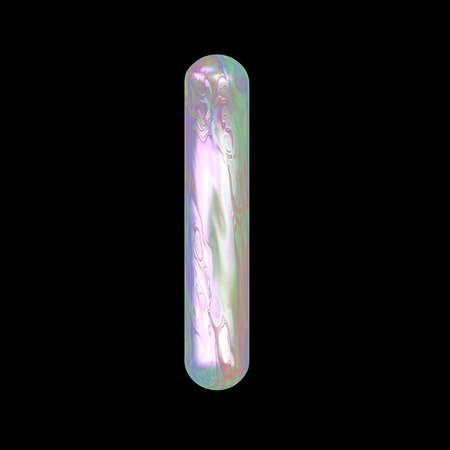 Modern liquid marble holographic 3D letter I uppercase illustration isolated on a back background.の写真素材