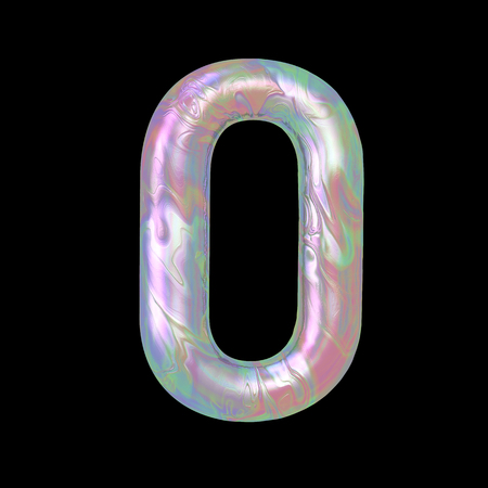 Modern liquid marble holographic 3D render number zero illustration isolated on a back background.の写真素材