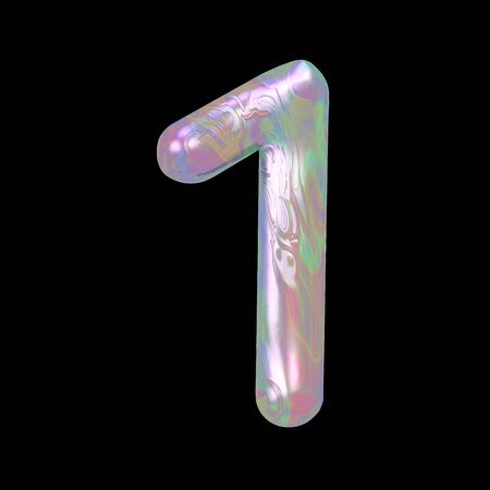 Modern liquid marble holographic 3D render number one illustration isolated on a back background.の写真素材