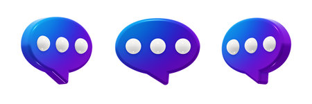 Modern oval chat speech bubble with a smooth blue-to-purple gradient. 3D render icon element,...