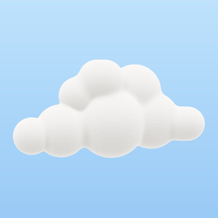 A soft 3D vector cloud icon with clean rounded shapes. Smooth shadows and subtle depth, modern look on a light blue sky background color. Ideal for weather apps, forecasts, UI/UX dのイラスト素材