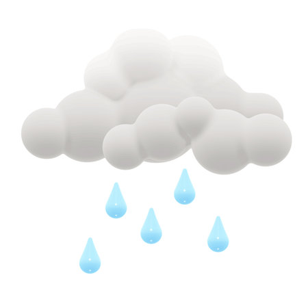 3D vector clay effect cloud with raindrops. Weather rain icon, isolated on a white background.のイラスト素材