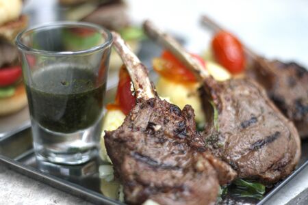 Steak lamb with cherry tomato and Potatoes の写真素材