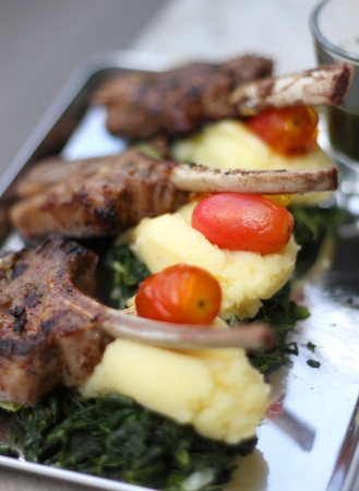 Steak lamb with cherry tomato and Potatoes の写真素材