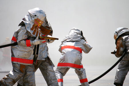 This is a simulation training firefighters emergency in Thailand の写真素材