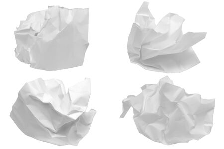 crumpled paper set on white backgroundの写真素材