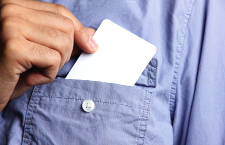 man holding a blank cardの写真素材