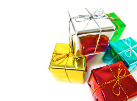 Gift boxes colorful, Isolated on white.の写真素材