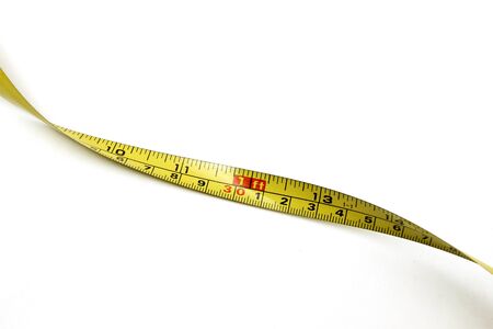 Measuring cable yellow color on white backgroundの写真素材