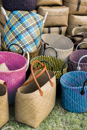Straw shopping bags different size.の写真素材