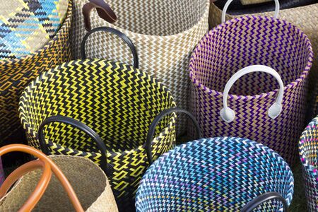 Straw shopping bags different size.の写真素材