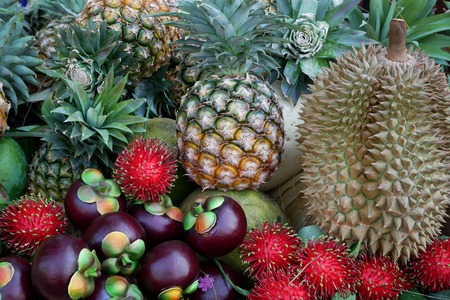 Many Thai fruits are popular such as durian and mangosteen.の写真素材