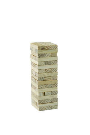 blocks wood game  jenga  on white backgroundの写真素材