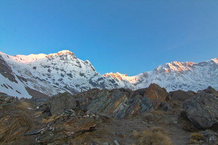 Trekking to Annapurna base campの写真素材