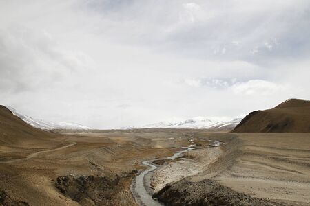Roadside landscape mountain view with blue sky in tibet