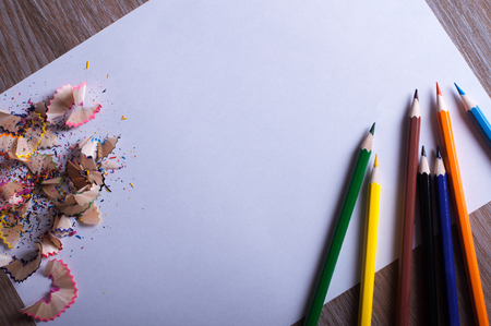 Colored pencils on white paperの写真素材