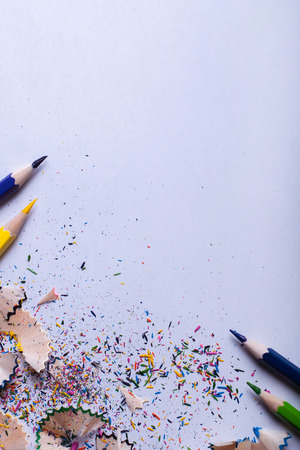 Colored pencils on white paperの写真素材