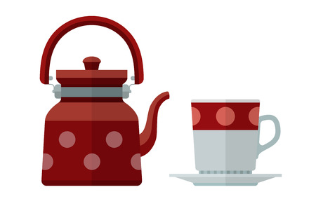 Kettle and mug for tea flat saucer. のイラスト素材