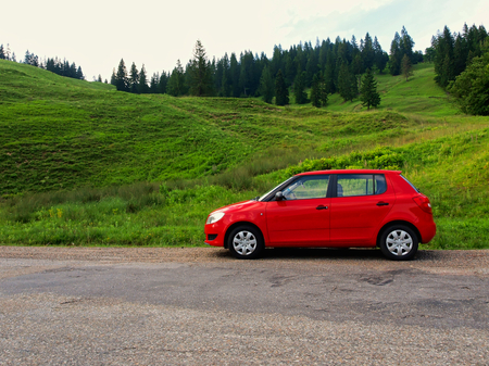 Red car in natureの写真素材