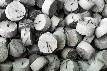 Concrete covering blocks in constructionの写真素材