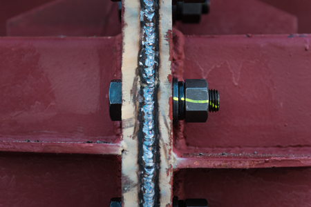 Connection of the steel structure with high tension bolts and welding.の写真素材