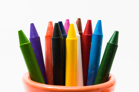 crayons full color close up with small cupの写真素材
