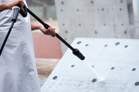 Cleanliness of plastic pallet in the foods industry in India.High Pressure Cleaning Washer Water Jet.の写真素材