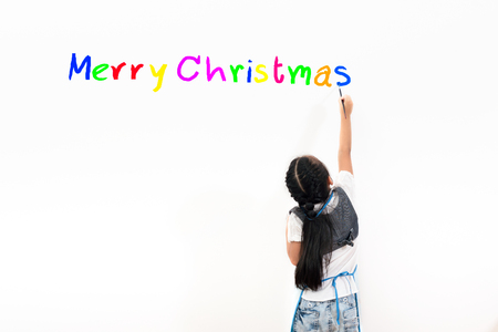 Little Girl in hand paintsの写真素材