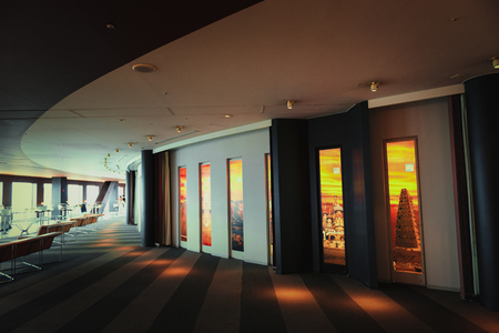 OSAKA, JAPAN - MAR 2015: Umeda Sky Building inside. Striking conjoined skyscrapers with restaurant & cocktail lounge.のeditorial素材
