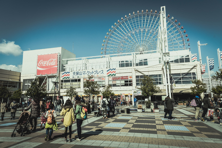 OSAKA, JAPAN - MAR 2015 : Aquarium Kaiyukan Park. It is magnetic attraction for both children and adults for activity and talent show. Nearly Tempozan Harbor Villageのeditorial素材