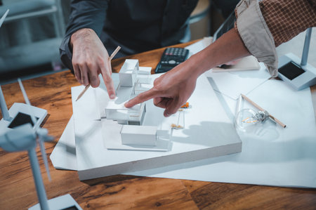 Energy engineer professionals discussion about calculating to use pure energy nature and Installing...