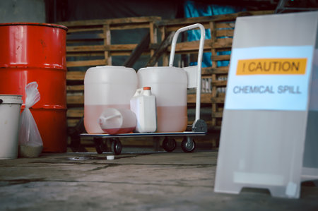 Close Up to Industrial Liquid Chemicals spill.