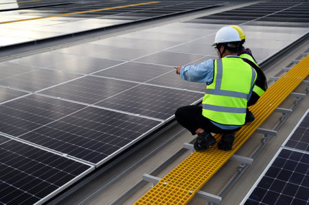 Specialist technicians engineers and Installation worker foremen to check quality of installing...