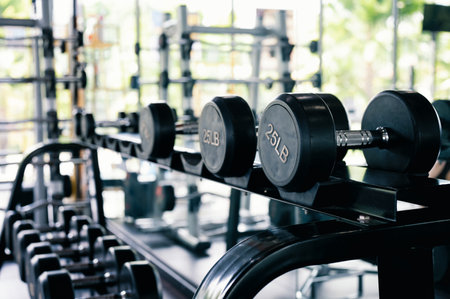 Dumbbell. Weightlifting fitness and exercising building muscle concept.の写真素材