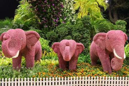 Elephant sculpture made of flowerの写真素材